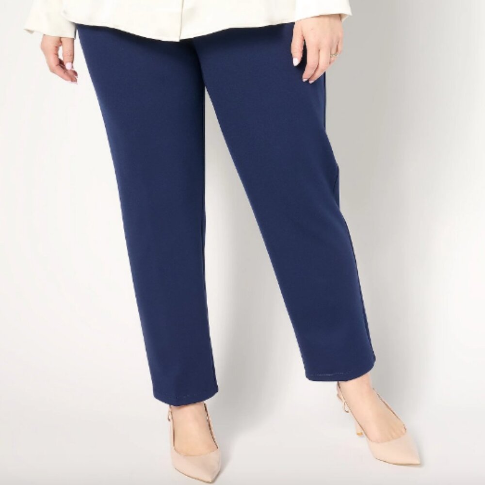 Dennis Basso Petite Ponte Knit Slim Leg Pull-On Pants , Navy Sz PL a665110